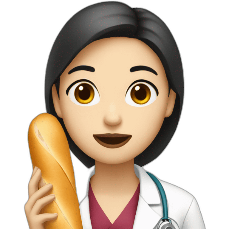 dark hair doctor girl eating french baguette emoji