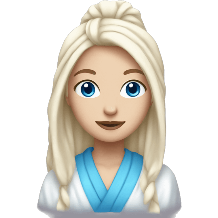 White Girl with blue eyes & hair towel on and robe  emoji