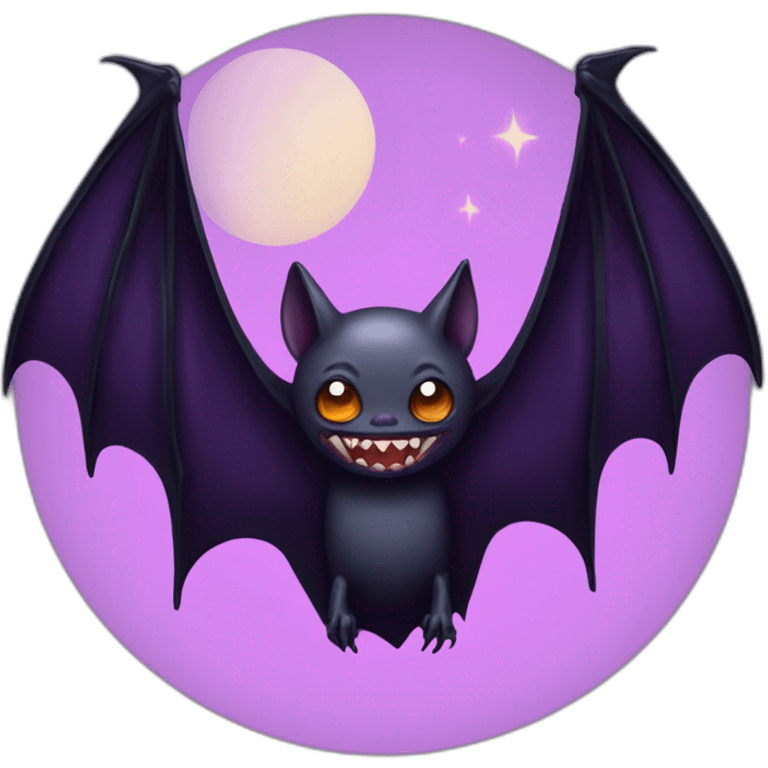 purple black vampire bat wings flying in front of large dripping crescent moon emoji