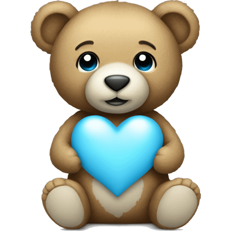 Teddy bear holding light blue heart emoji