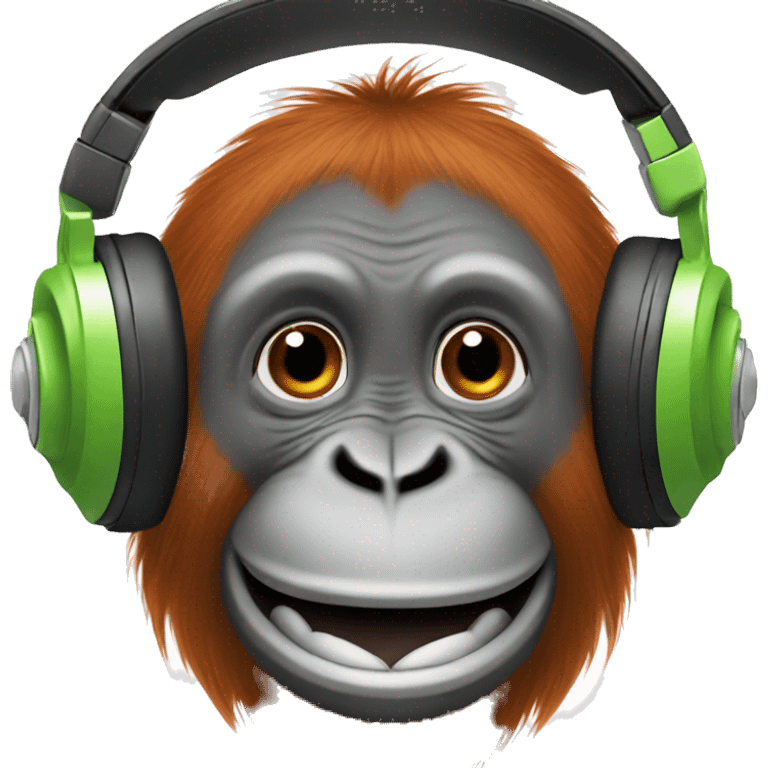 a happy orangutan wearing headphones emoji