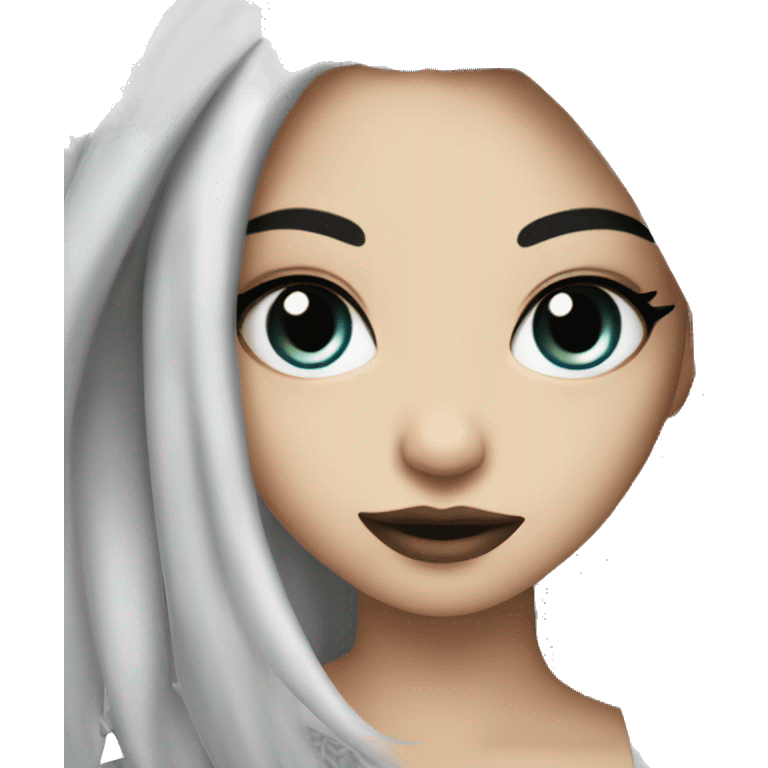 Beautiful girl with white skin, long black hair and tattoos emoji