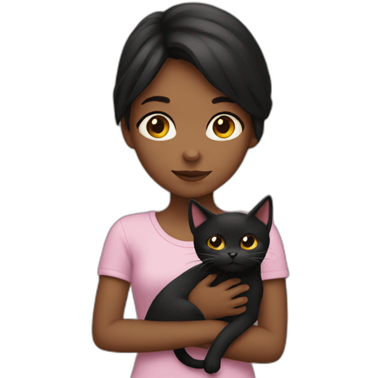 Girl with a black cat in her arms emoji