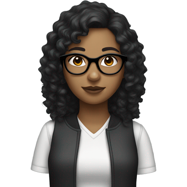 Girl with curly black hair and white skin and black eyes and glasses  emoji