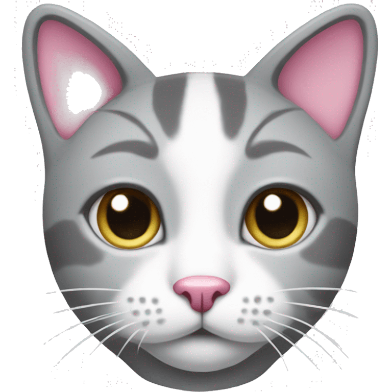 Grey and white cat with pink nose emoji