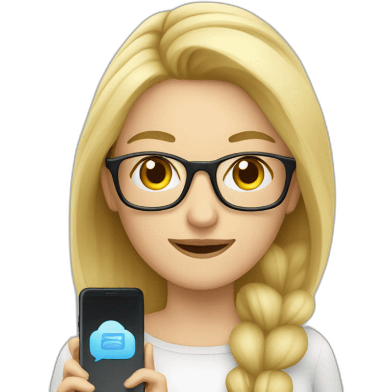 Blonde Frau mit Brille und smartphone emoji