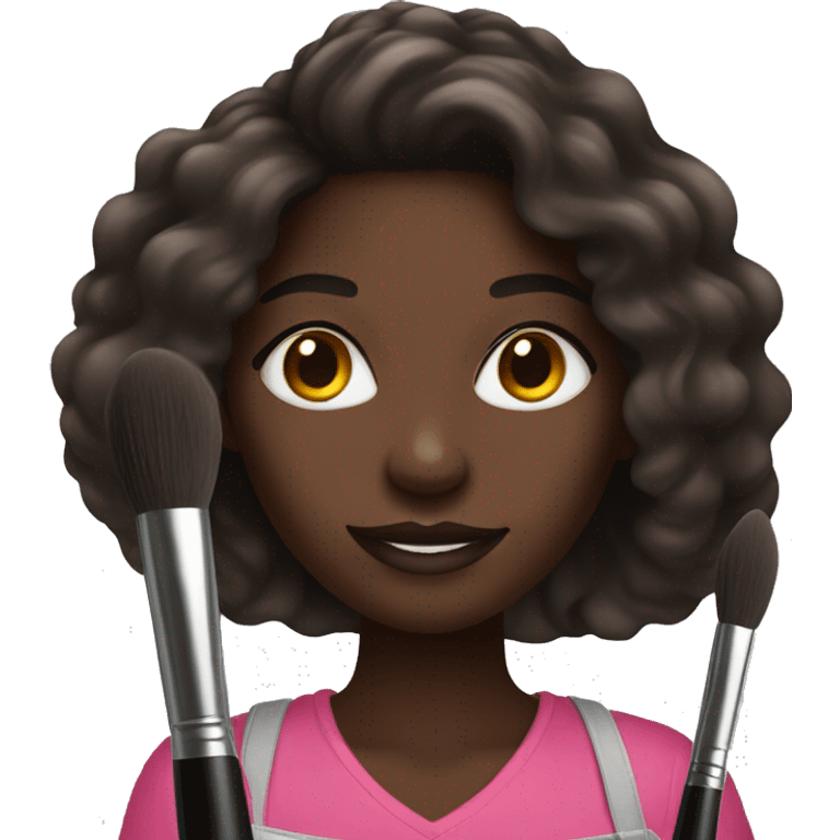 Make makeup artist holding makeup brush dark skin and   long hair emoji