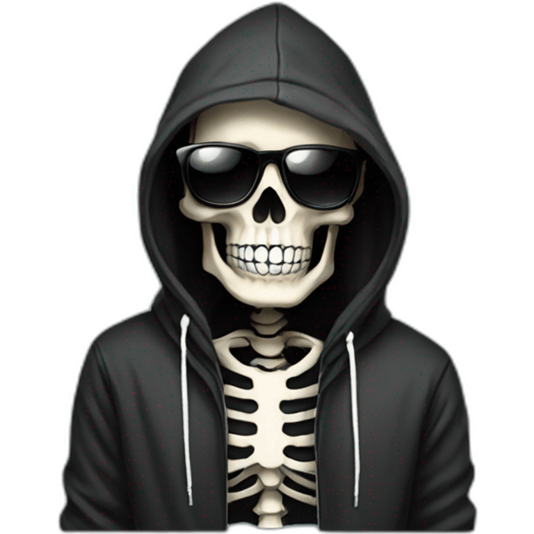 skeleton with sunglasses in black hoodie emoji