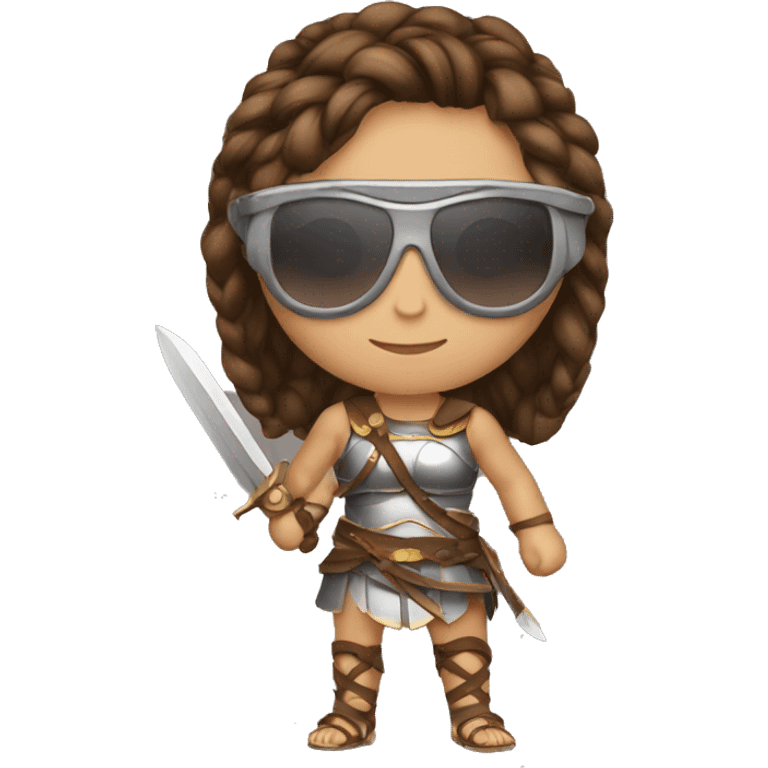 Girl gladiator with braided brown hair and sunglasses emoji