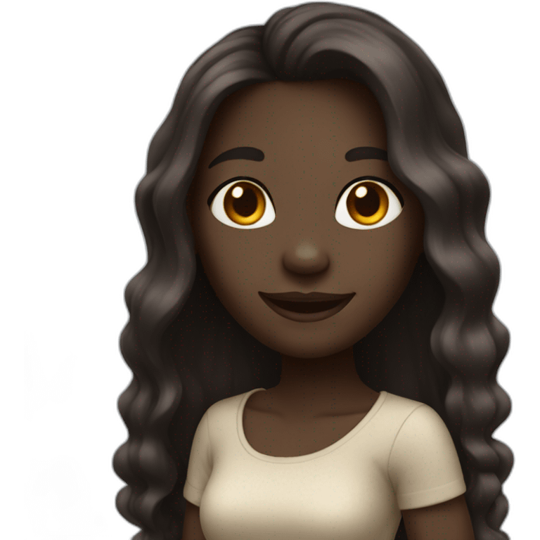 A dark skin girl with long locks smiling emoji