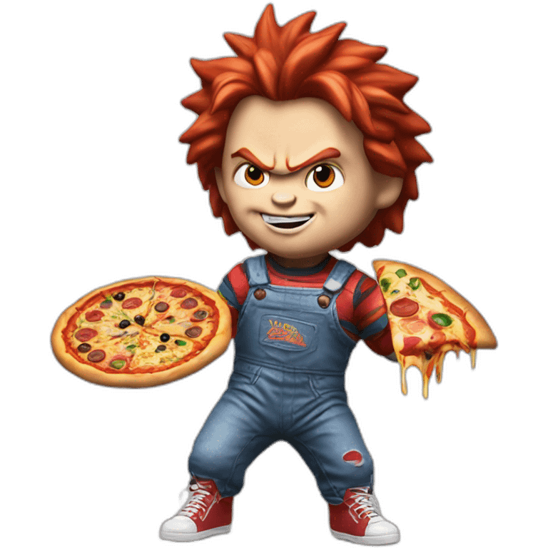 Chucky boxing with pizza emoji