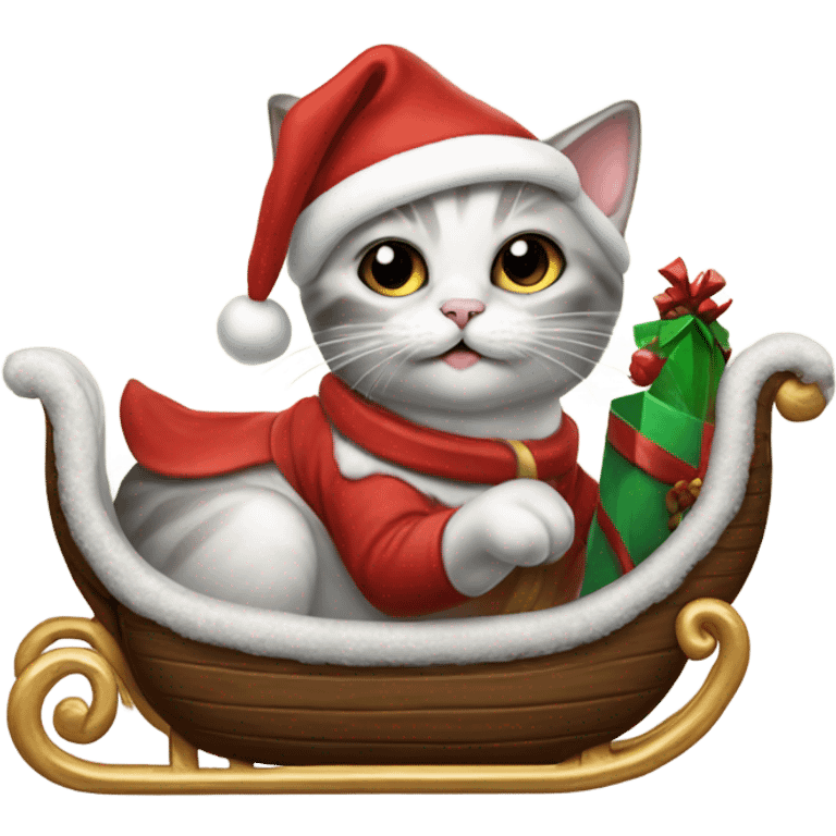 Oyster colored kitten pulling Santas sleigh emoji