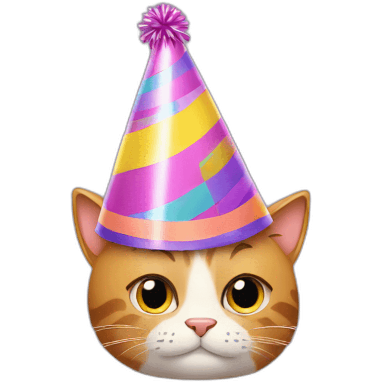 Tired cat wearing a party hat emoji