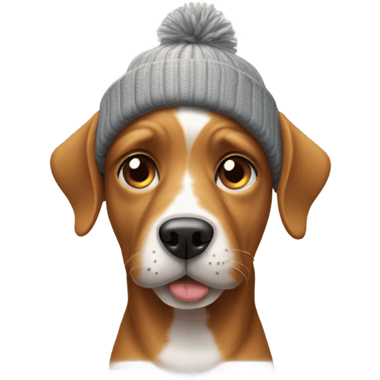 Dog with eye spot and grill wearing a beanie emoji