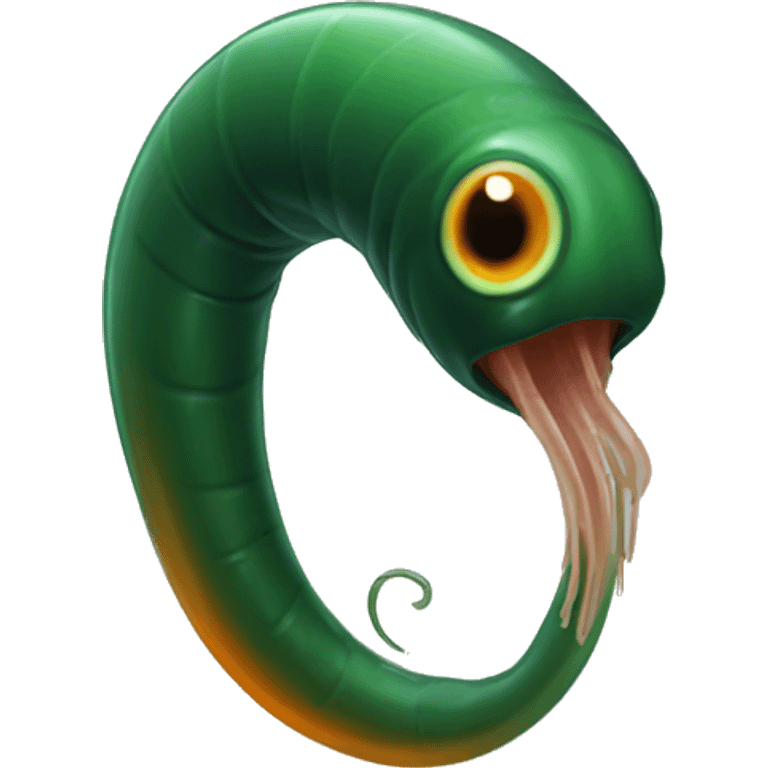 Eight-eyed Dark green and orange medicinal leech with oral suction and caudal suction emoji