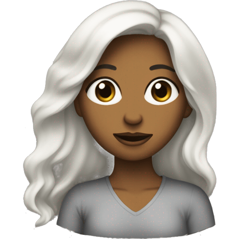 Emoji de una mujer pelo  negro ondulado ojos negros almendrados pestañas largas labiosgruesos  emoji