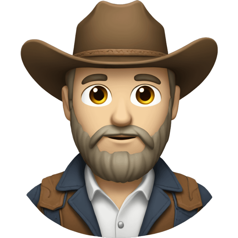 White skinned cowboy with a beard studying emoji