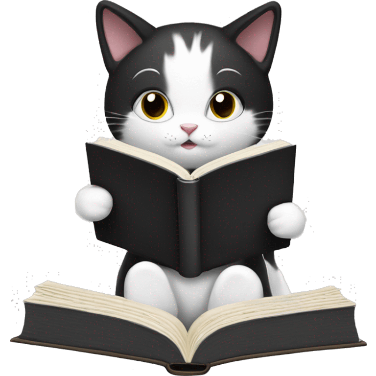 Black and white cat reading a book emoji