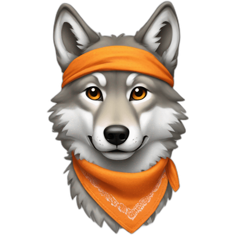 Wolf With orange bandana Round neck emoji