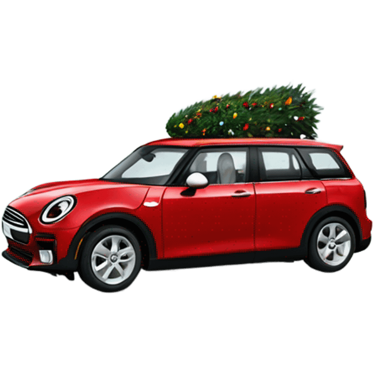 Red Mini Cooper clubman decorated for Christmas  emoji