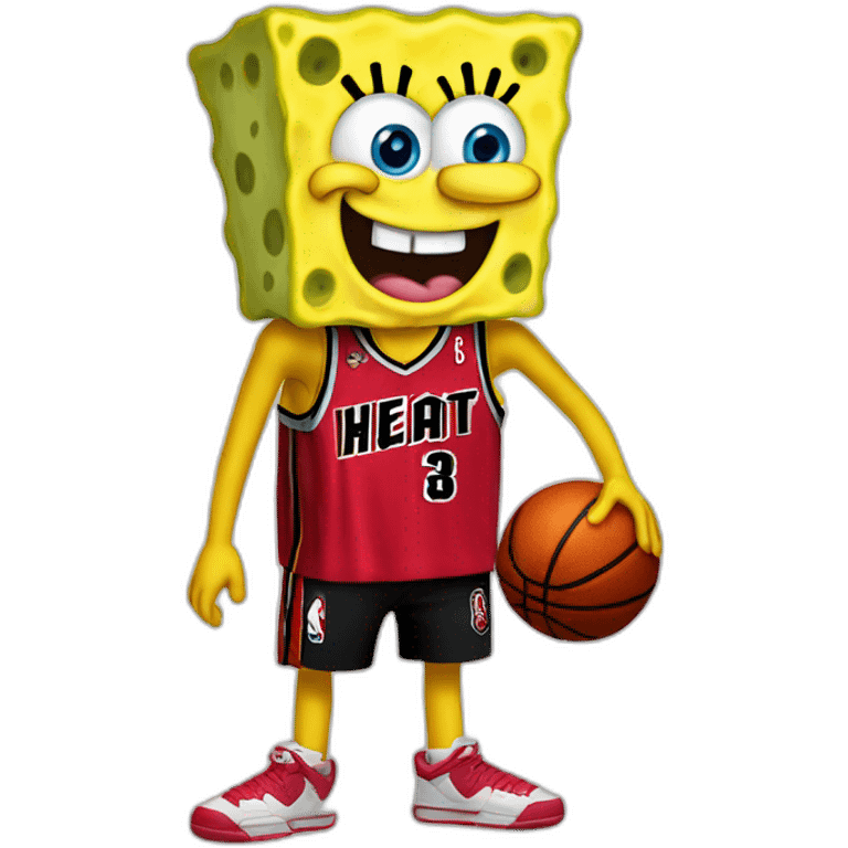 spongebob wearing red miami heat jersey holding basketball emoji