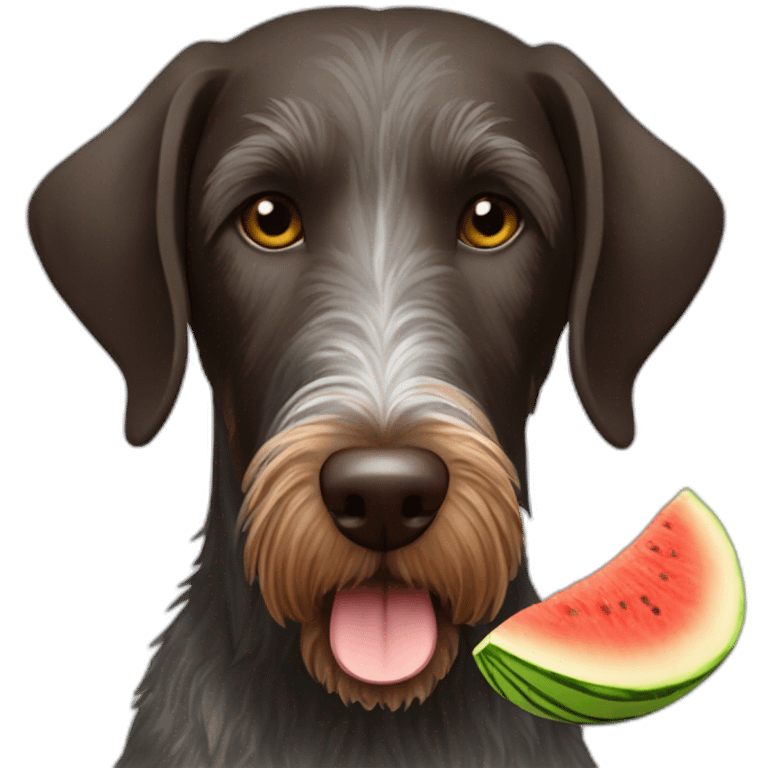 german wirehaired pointer eating a melon emoji