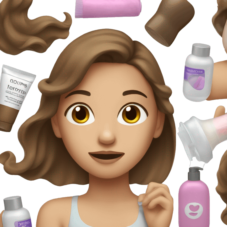 Girl with brown hair doing skincare emoji