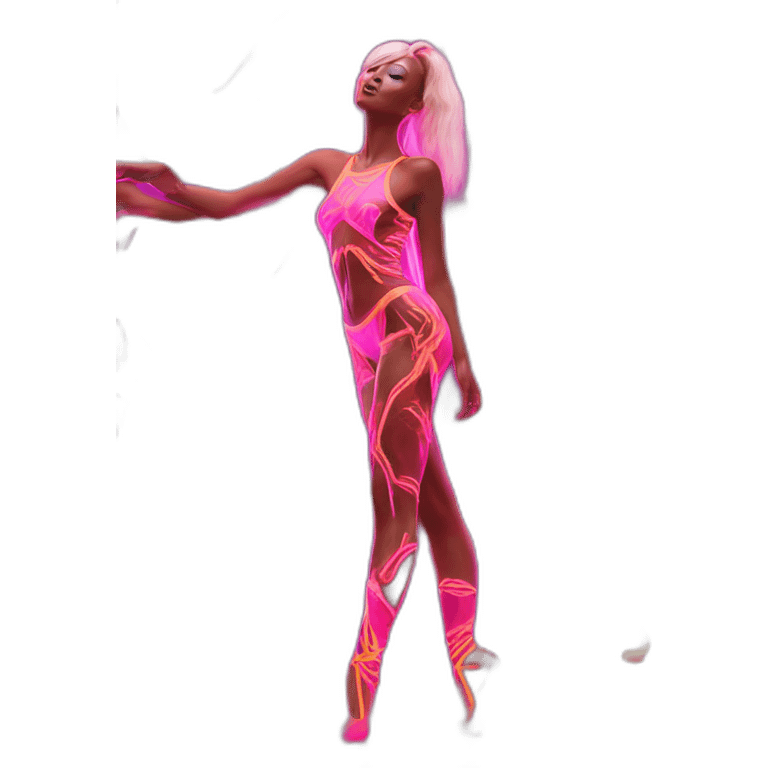 Sexy Neon sign shows posing model dancer in tasteful body paint from side emoji