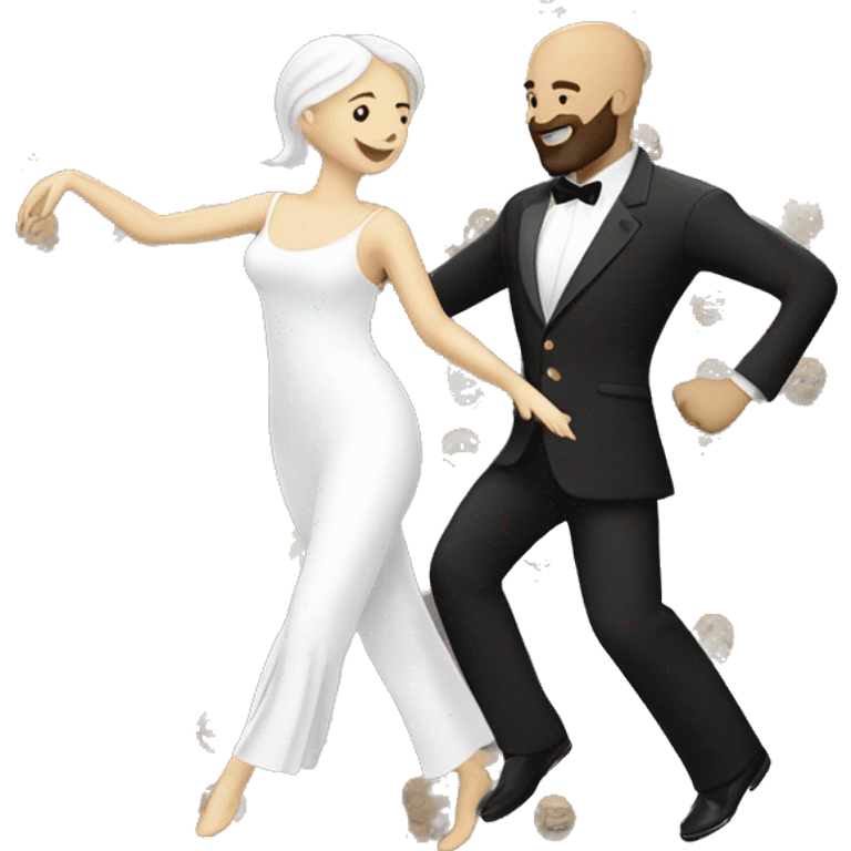 White bald man with beard dancing with white brunette woman emoji