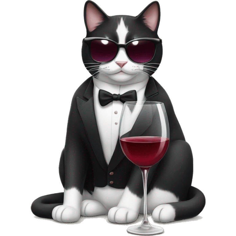 Tuxedo cat with sunglasses and wine  emoji