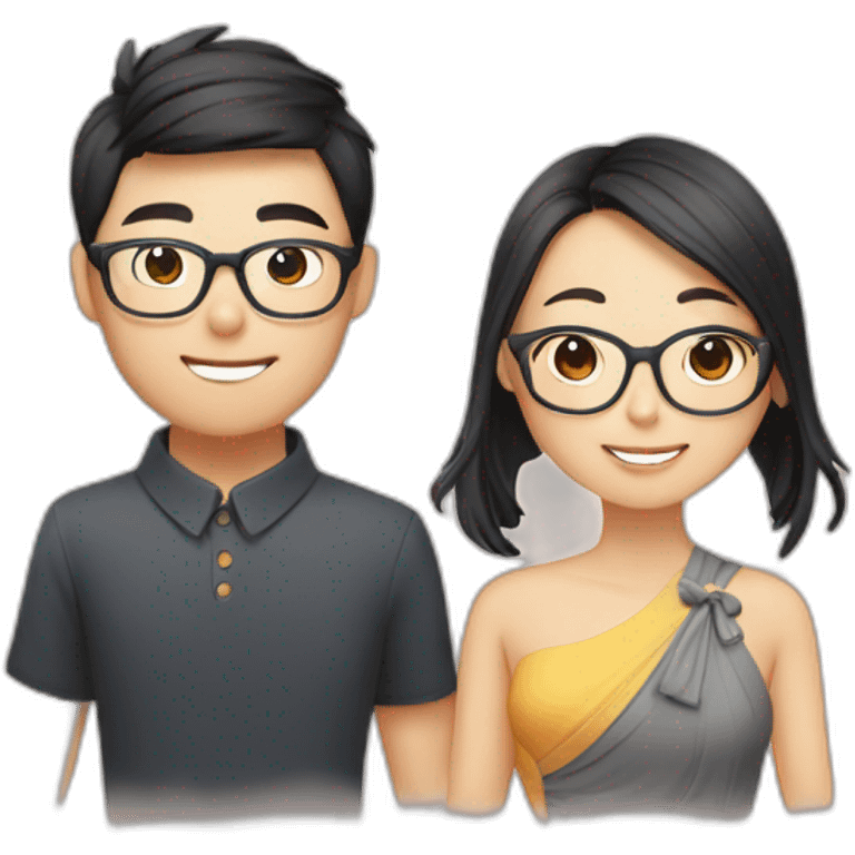 Oh Chinese couple both wear glasses is love each other emoji