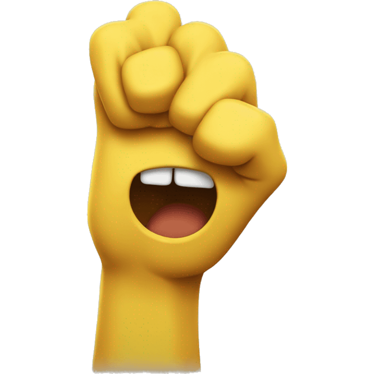 yellow angry emoji, with a raised arm and fist off to the right of the face emoji