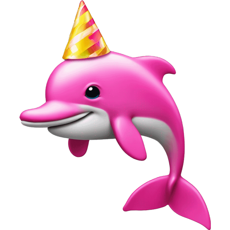 Bright pink dolphin with a party hat on emoji