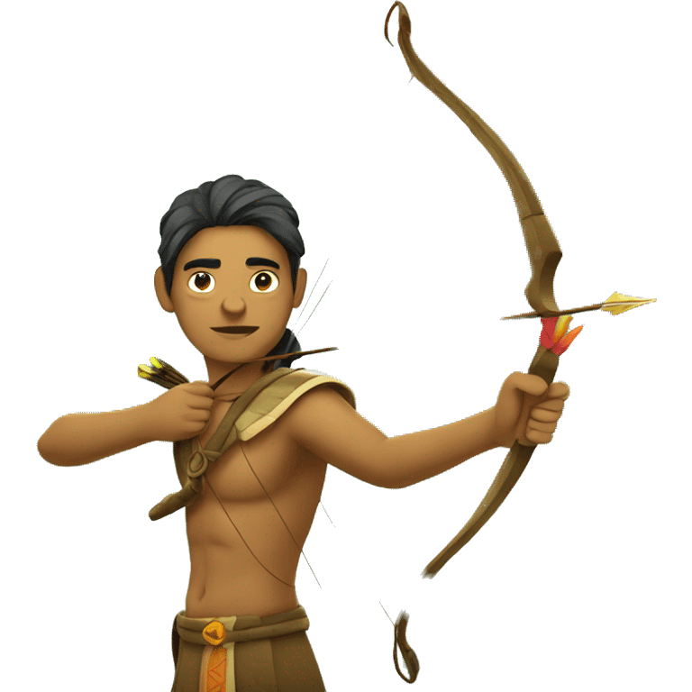 Indian with bow and arrow in the middle of a forest emoji