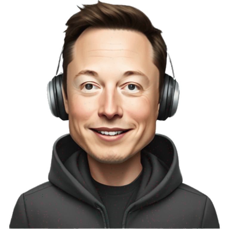 realistic happy Elon musk with hoodie wearing headsets emoji