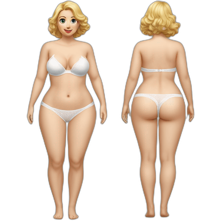 Hyperrealistic Full body Caucasian curvy beauty white knickers back and front views emoji