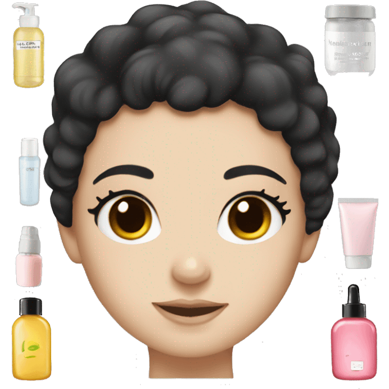 White girl black hair doing skin care emoji