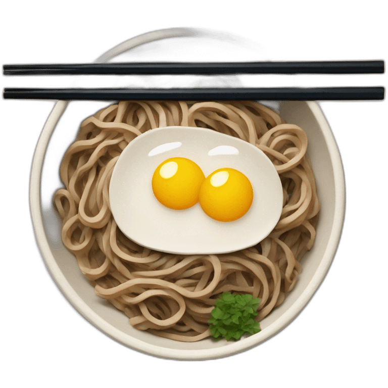 bowl of japanese buckwheat soba noodles with two chopsticks emoji