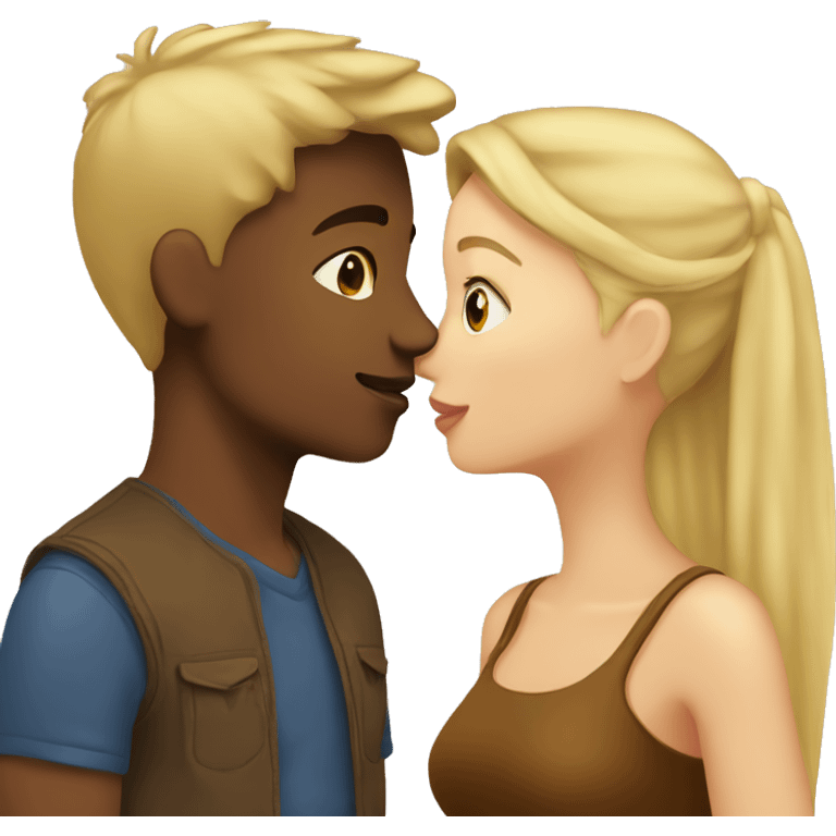 Blonde girl and brown boy kissing emoji