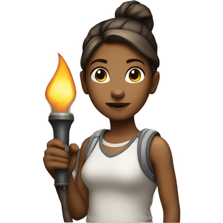 Girl in sleeveless shirt profile holding torches emoji