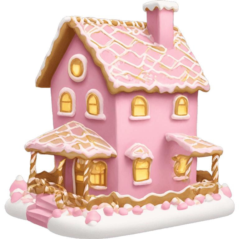 lights pink and gold and white gingerbread house emoji