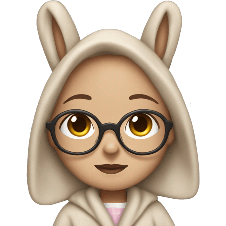 girl with glasses and teddy bear that’s wearing a bunny dressing gown  emoji