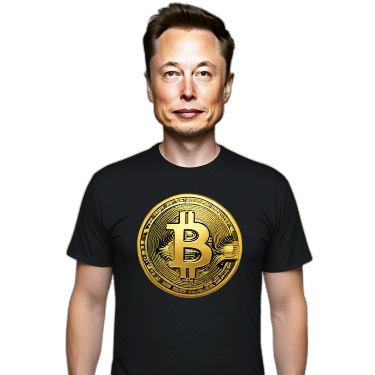 Elon musk holding bitcoin ,and wearing x(Twitter) t-shirt  emoji