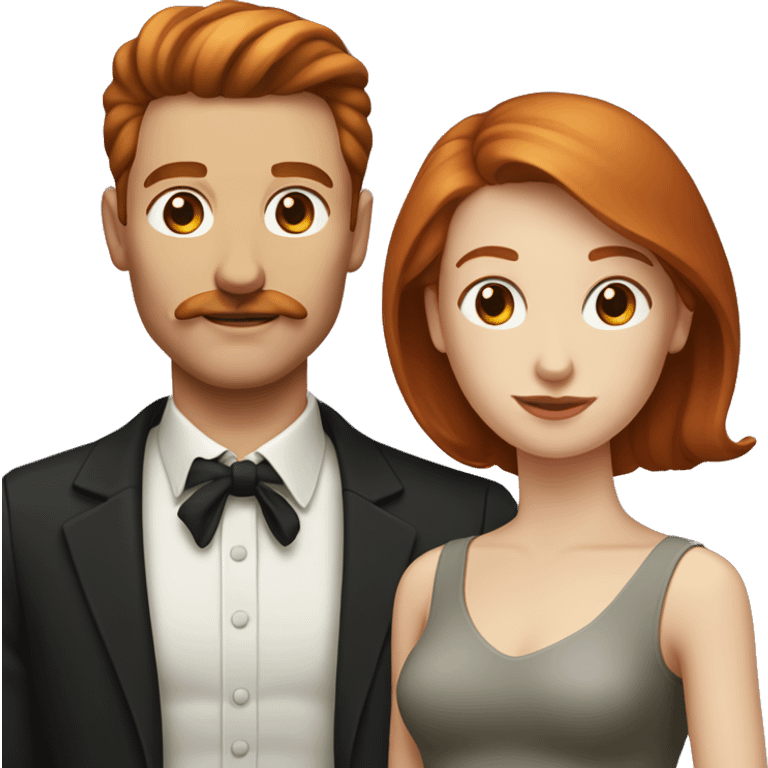 Pale Redhead woman with a man with slicked back brown haired with a moustache emoji