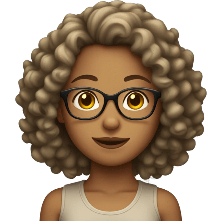 Tan girl with glasses and curly hair emoji