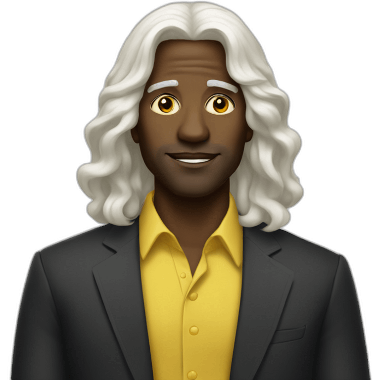 Black man in long white hair wig yellow dress emoji