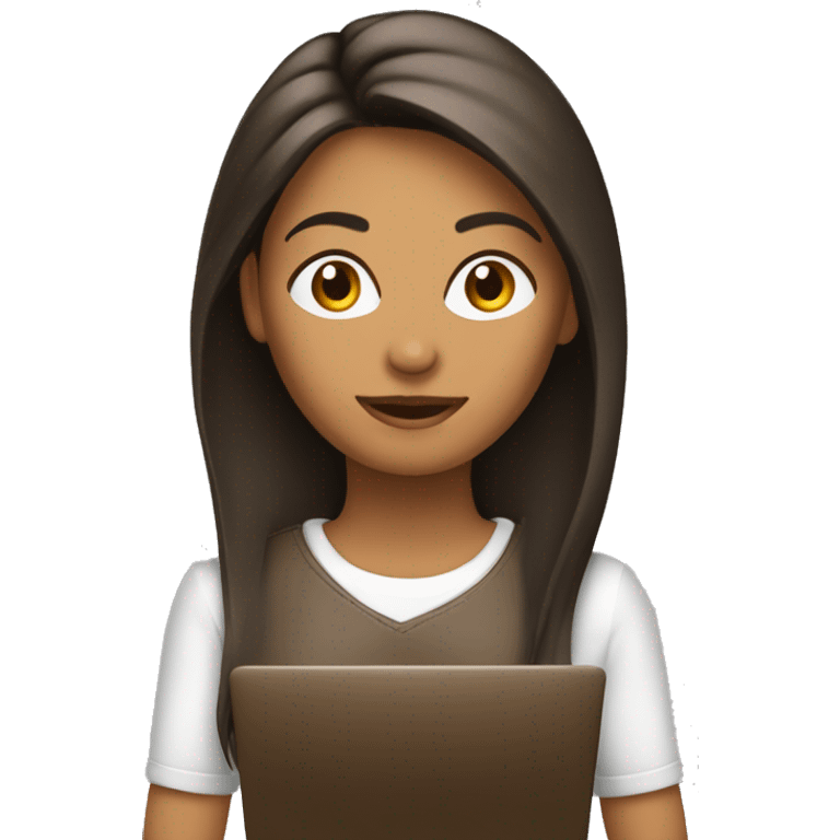 mujer pelo largo con reflejos marrones con una computadora emoji