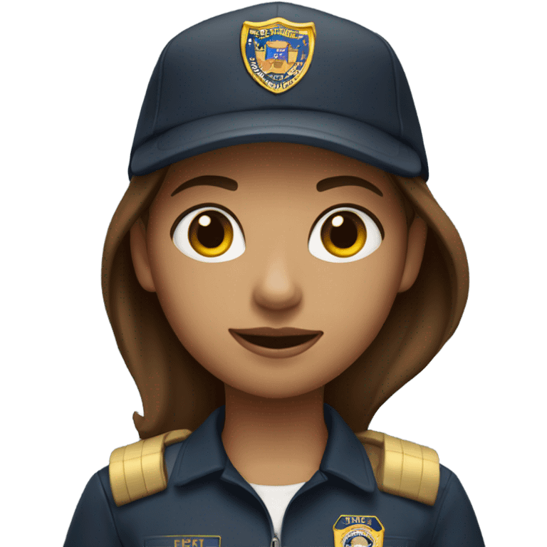 Girl with bronze skin and brown hair wearing FBI cap emoji