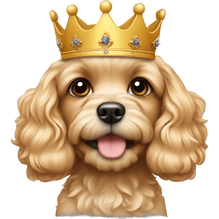 blond cavapoo puppy wearing a king crown emoji