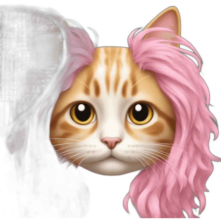 Cat with pink long hair and a Badminton bag emoji